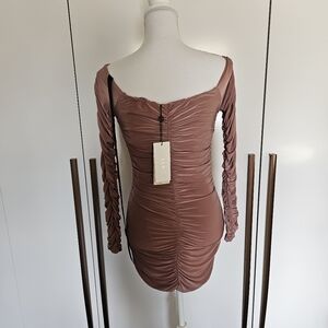 Club L Rose Pink Shirred Long Sleeve Mini Dress NWT Women's U.S. Size 6 (UK 10)